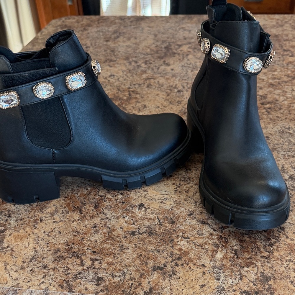 Black Ankle Boots with Crystal Embellishments